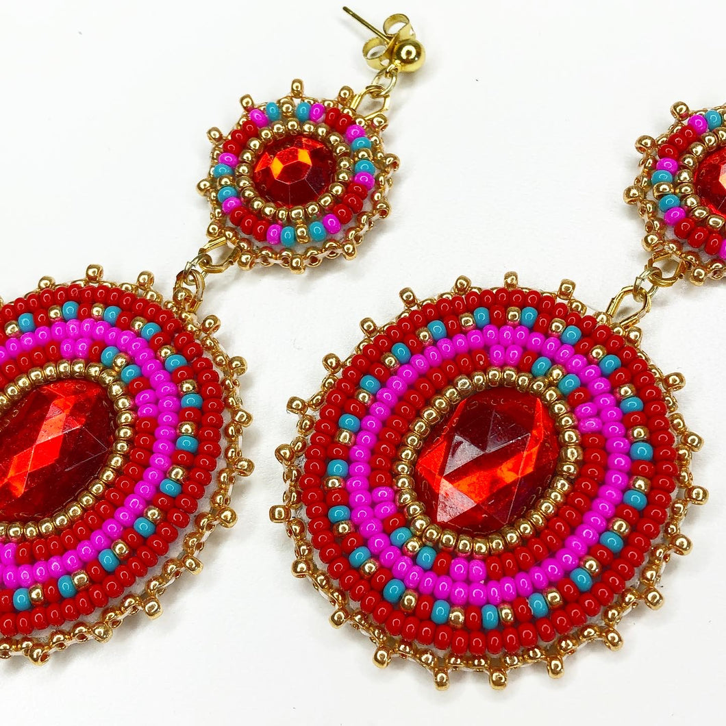 Divine Being Statement Earrings - Red