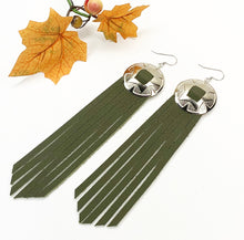 Load image into Gallery viewer, Fall Fringe Leather Earrings - Backwoods Green
