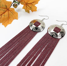 Load image into Gallery viewer, Fall Fringe Leather Earrings - Crimson Cranberry

