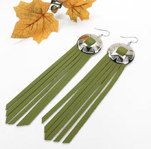 Load image into Gallery viewer, Fall Fringe Leather Earrings - Olive Green
