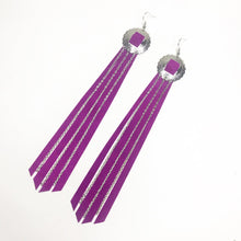 Load image into Gallery viewer, Magenta Suede Fringe Earrings with Silver Concho
