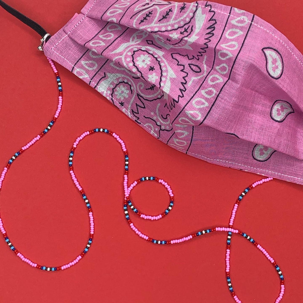 Pink Paisley Mask with 4 in 1 Beaded lanyard - Mod Pink
