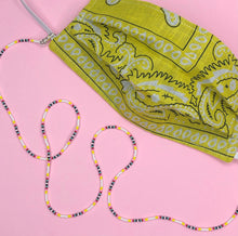 Load image into Gallery viewer, Yellow Paisley Mask with 4 in 1 Beaded lanyard - Mod White

