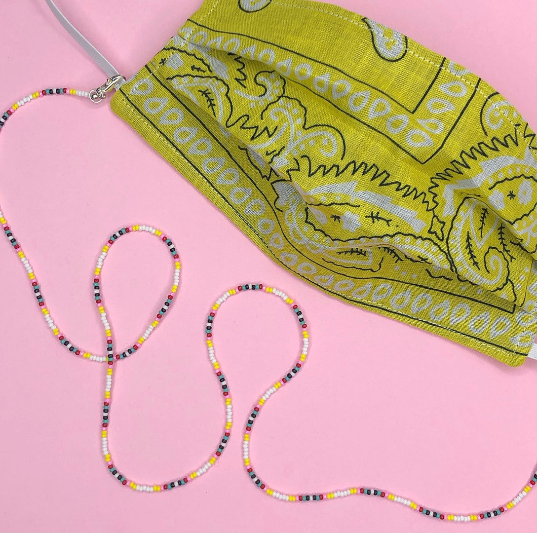 Yellow Paisley Mask with 4 in 1 Beaded lanyard - Mod White
