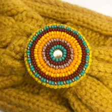 Load image into Gallery viewer, Mustard Yellow knit winter headband with beaded medallion
