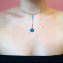 Load image into Gallery viewer, Turquoise Faux Druzy Pendant on Gold chain with Turquoise Beaded Accents
