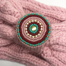 Load image into Gallery viewer, Vintage Rose knit winter headband with beaded medallion
