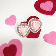 Load image into Gallery viewer, Pink Heart beaded stud earrings
