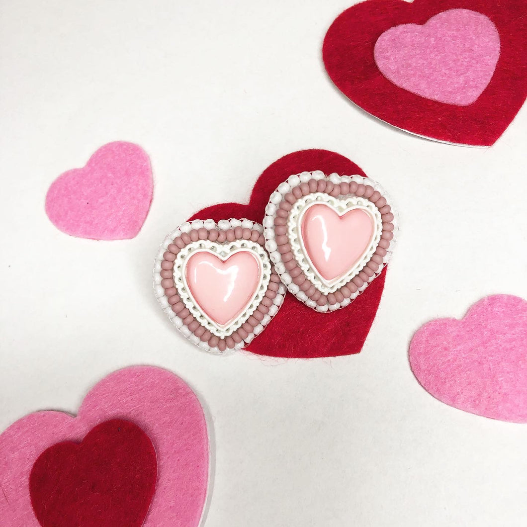 Pink Heart beaded stud earrings