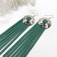 Load image into Gallery viewer, Serenity Fringe Leather Earrings - Sea Green
