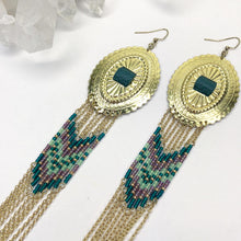 Load image into Gallery viewer, Serenity Statement Earrings - Gold &amp; Green
